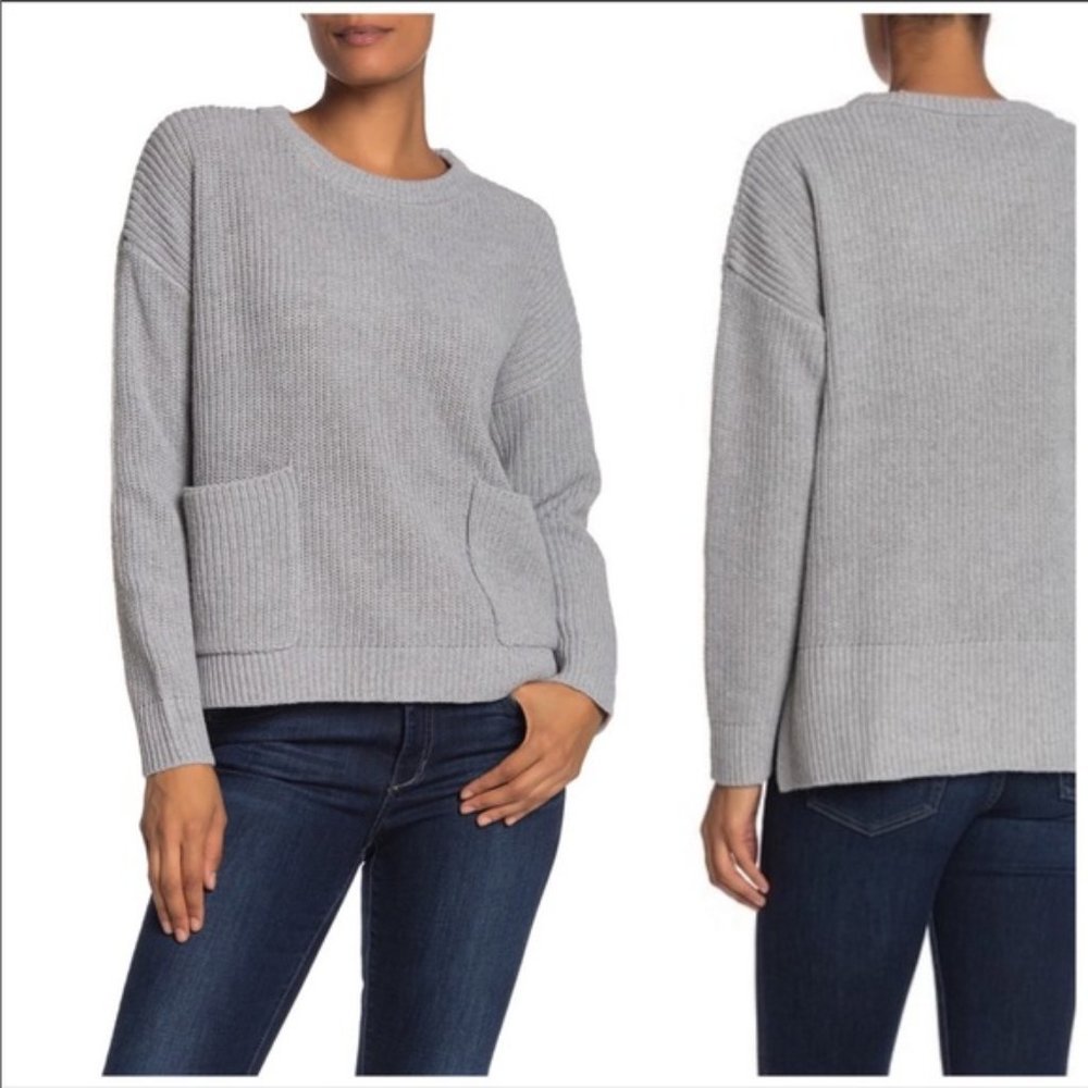 New Melloday high low gray knit pocket swe…